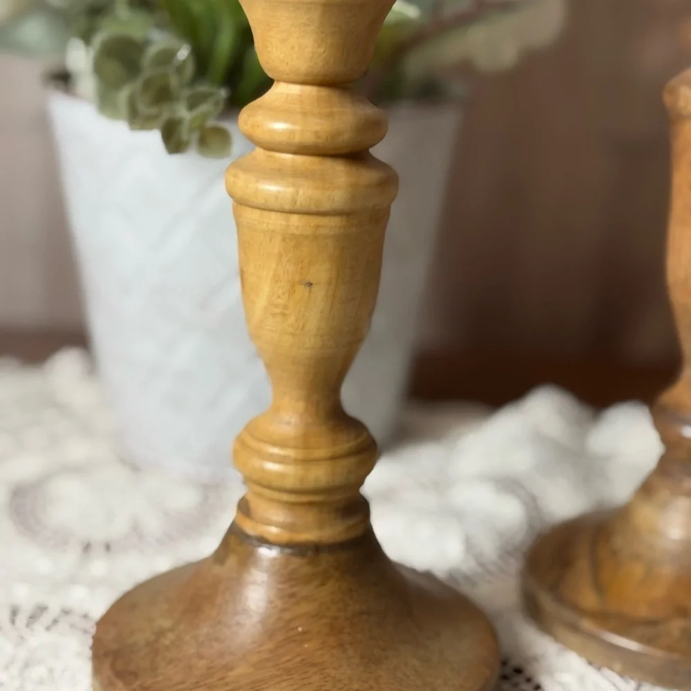Rustic Wooden Candle Holders - Natural Brown